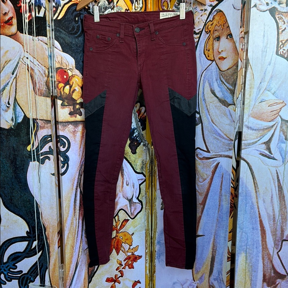 Rag & Bone Burgundy and Black Skinny Jeans